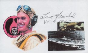 WWII Leon Frankel US Fighter ace signed 5x3 Illustrated card. Frankel flew a torpedo bomber during
