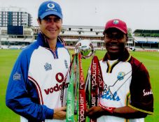 Cricket Brian Lara signed 10x8 colour photo pictured with Michael Vaughan. Good condition. All