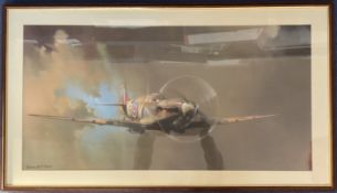 WW2 Spitfire Colour Print by Barrie F Clark, Housed in a Wooden Frame Measuring 20 x 22 inches