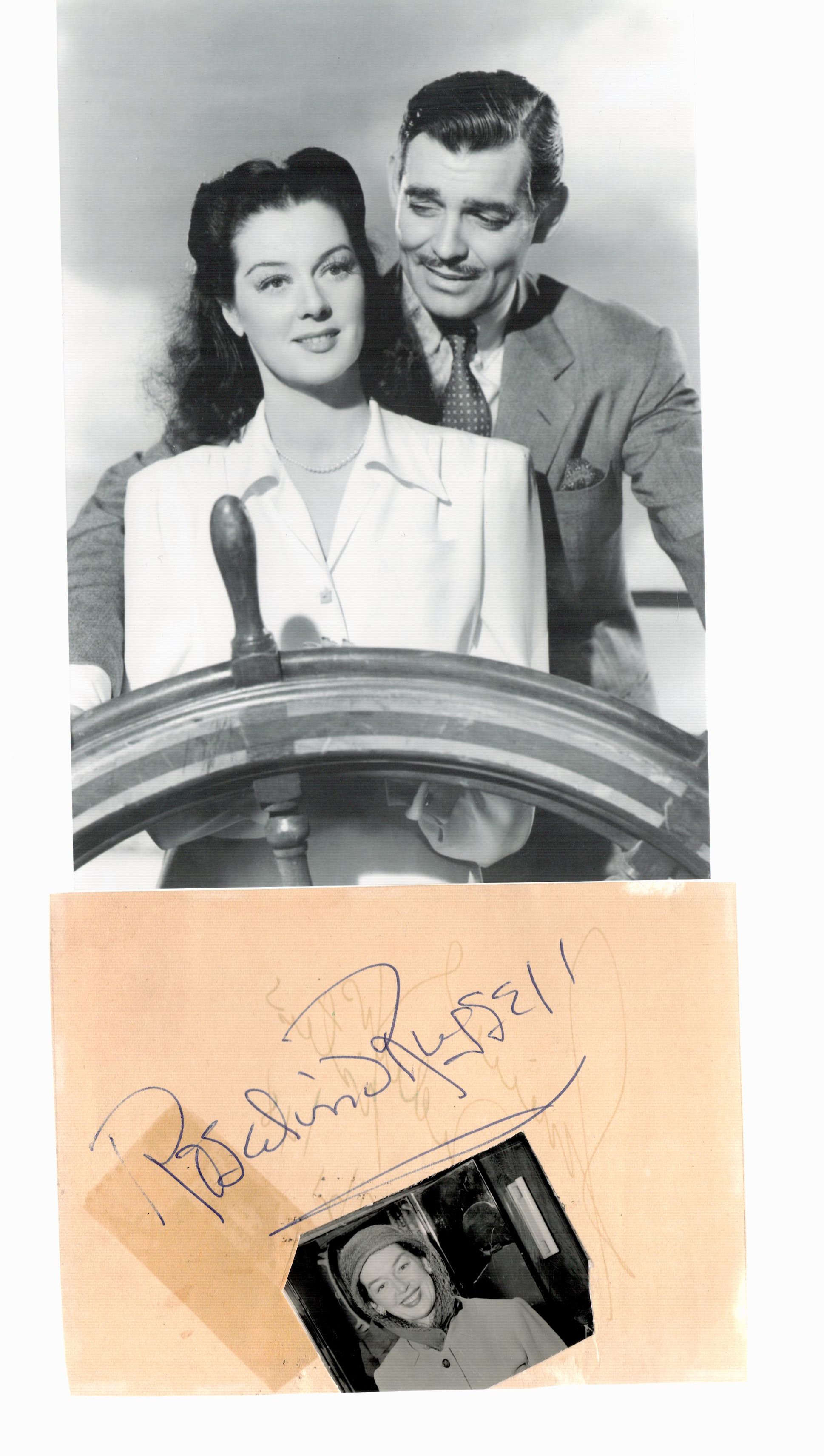 Rosalind Russell (1907 1976) Actress Signed Album Page With Photo. Good condition. All autographs