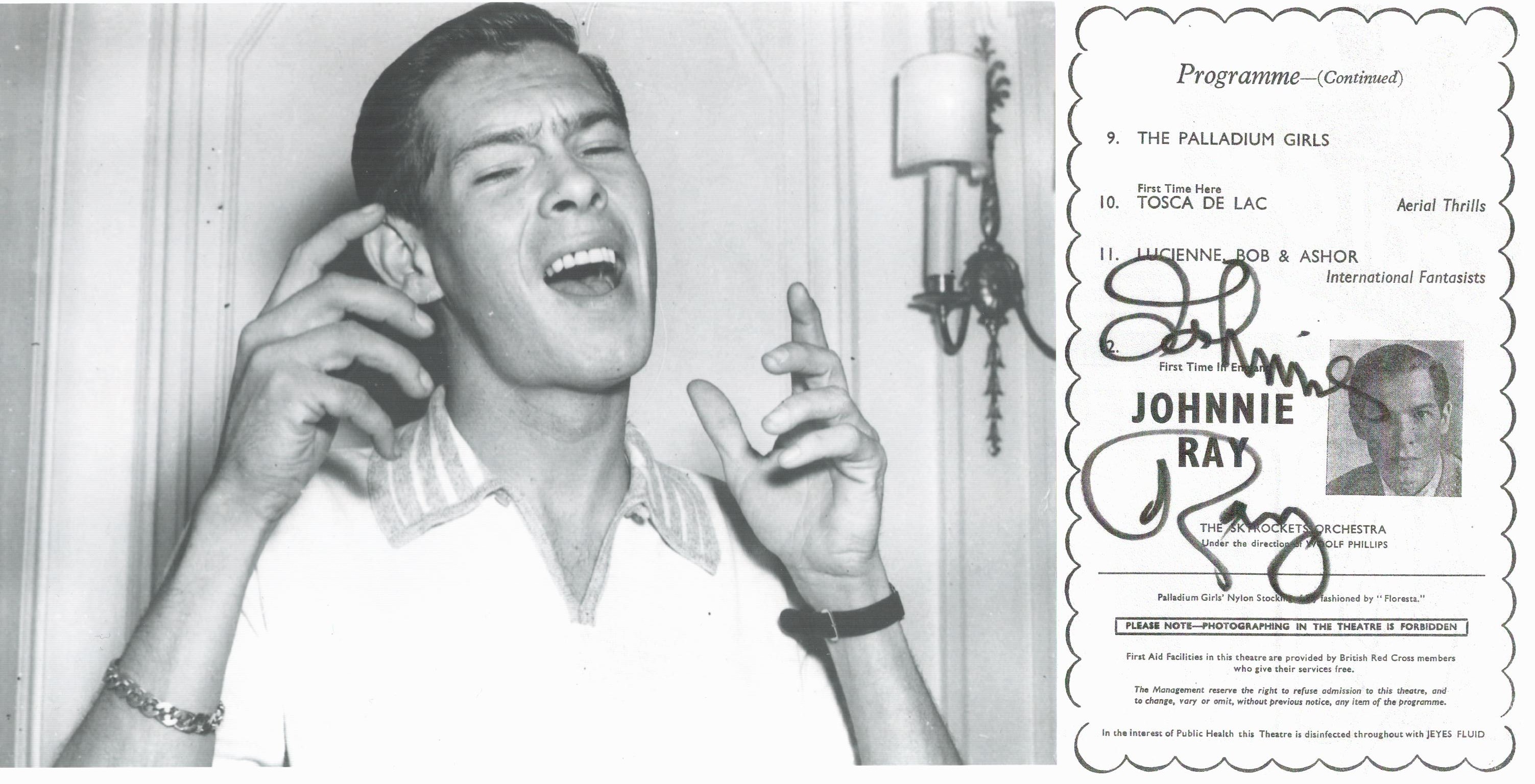 Johnnie Ray (1927 1990) Singer Signed Cut Picture With Photo. Good condition. All autographs come