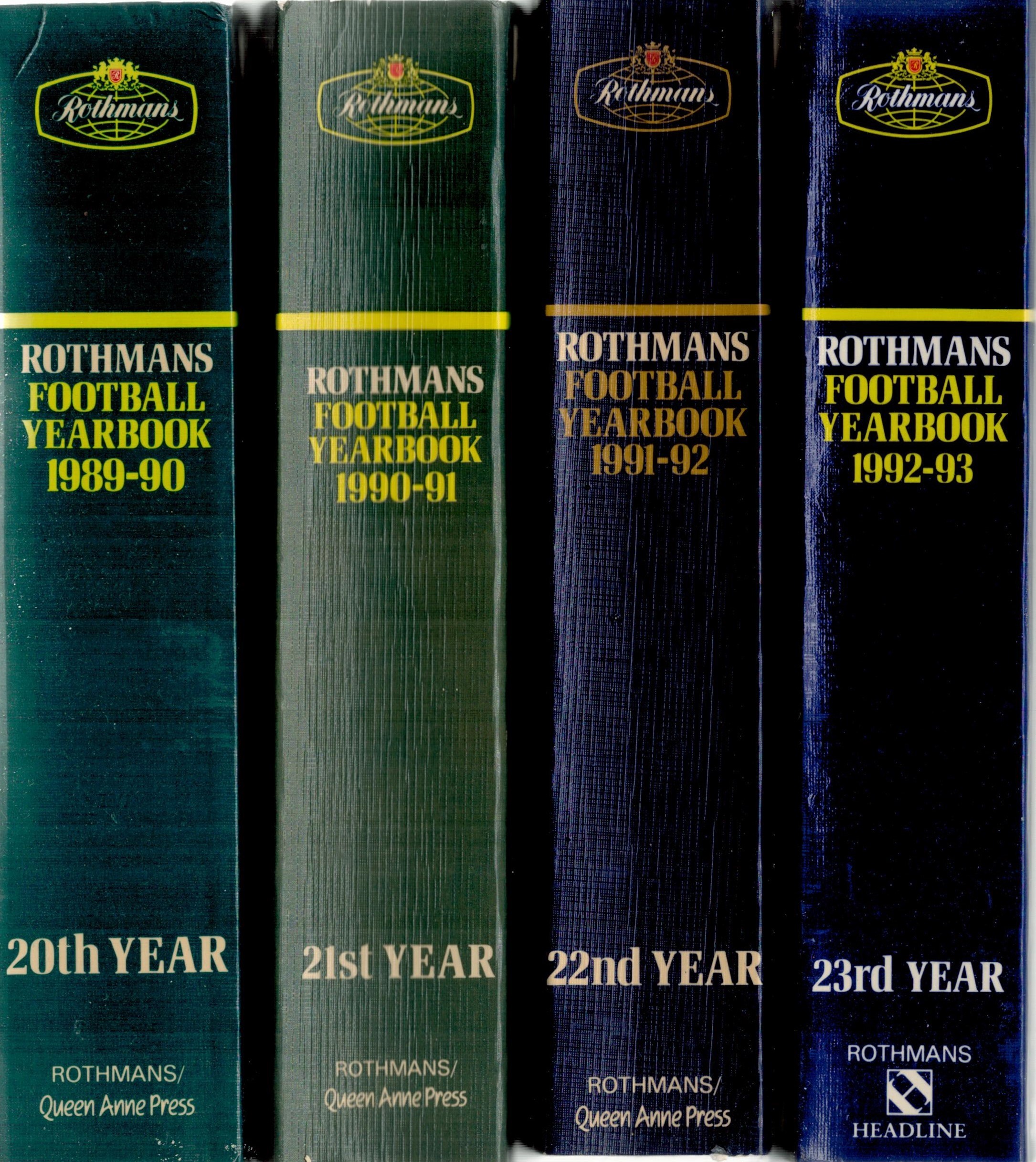 Rothmans Football Yearbook Collection of 4 Books. 20th, 21st, 22nd and 23rd Year. 1989 93. Good