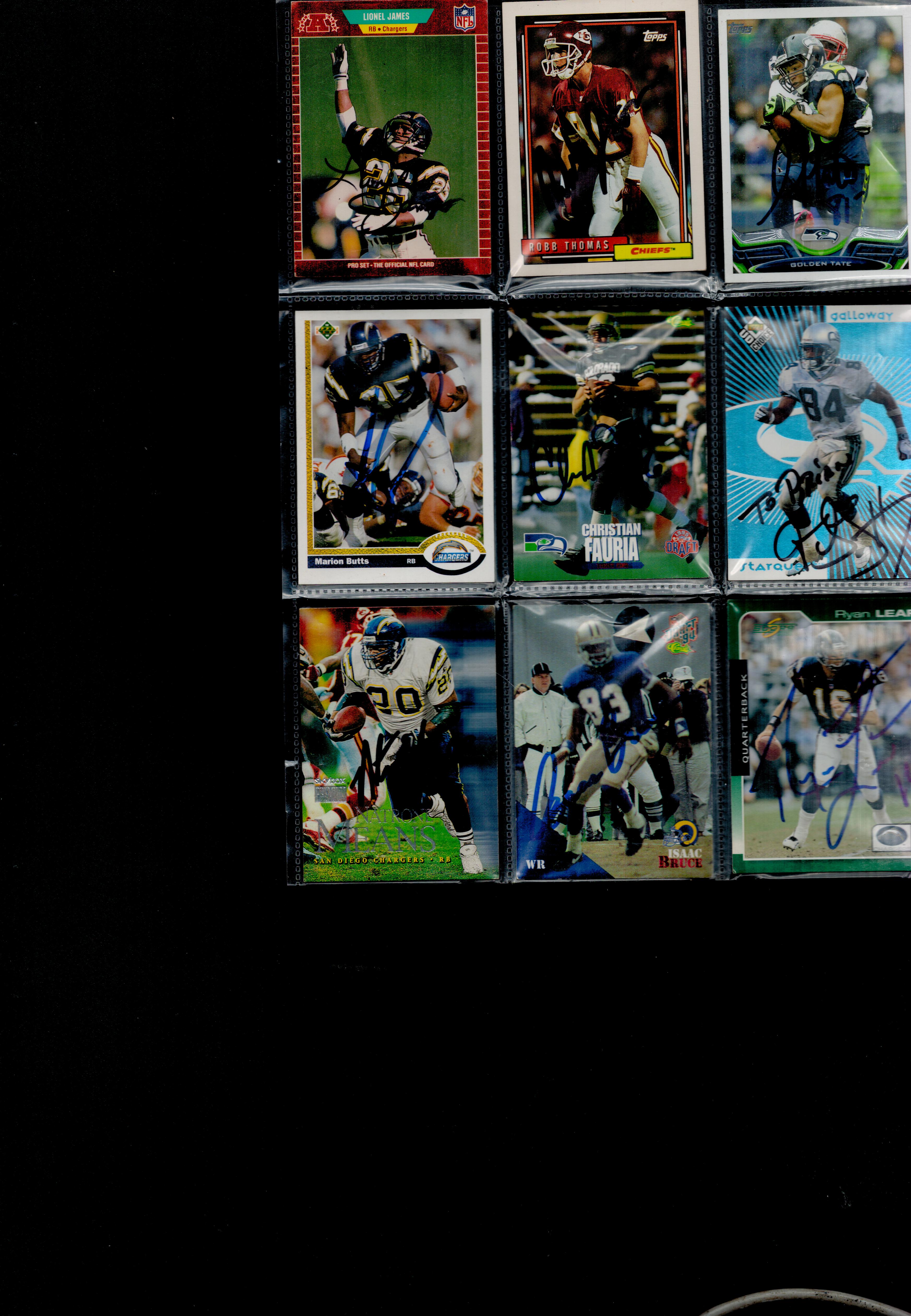 NFL collection 9 signed trading cards featuring some good names such as Isaac Bruce, Robb Thomas,