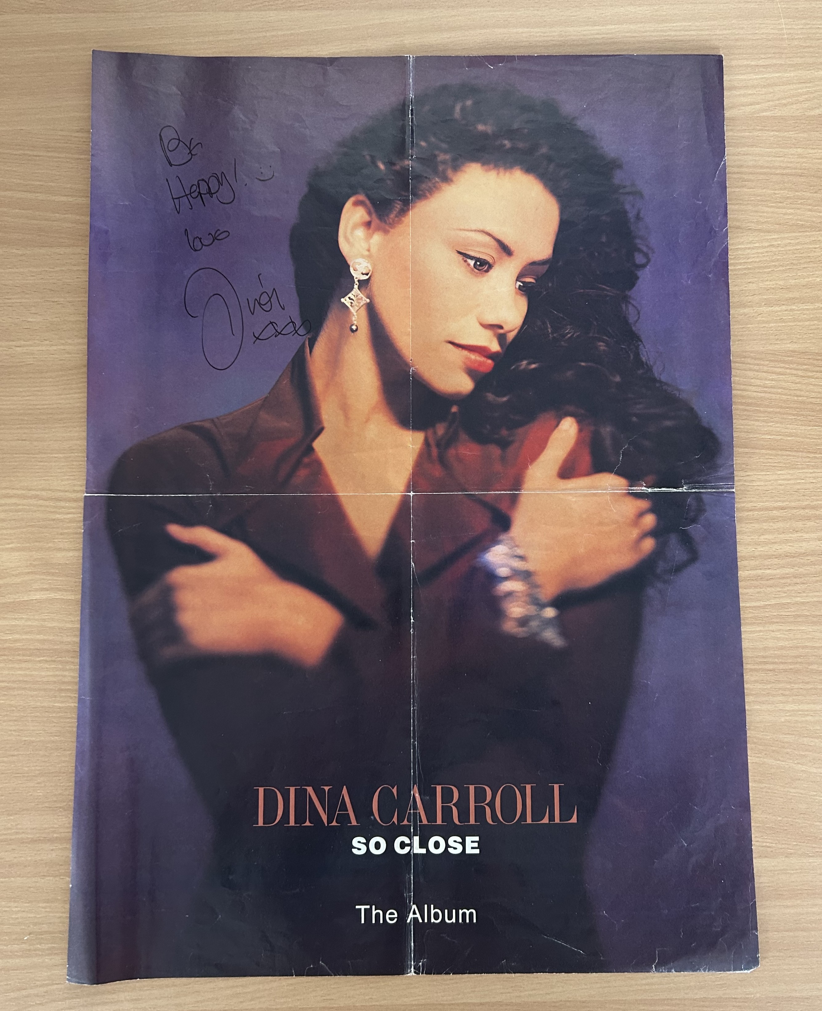 Dina Carroll Singer Signed Folded 16x23 So Close Poster. Good condition. All autographs come with