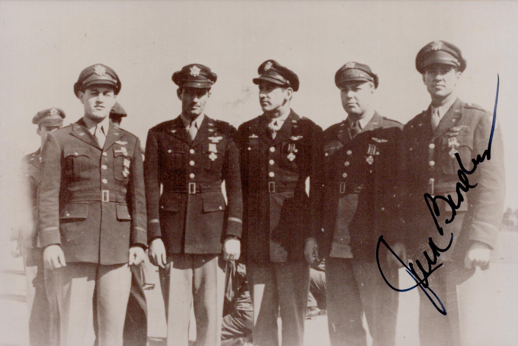 WWII Col J. T Bradley US Fighter Ace 353 Fighter Squadron signed 6x4 black and white colour photo.