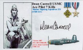 WWII Col Dean Caswell US Fighter Ace 221 Squadron signed 5x3 illustrated white card. Frankel flew