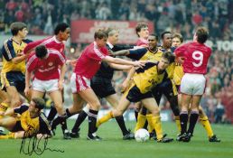 Autographed Nigel Winterburn 12 X 8 Photo : Col, Depicting Referee Keith Hackett (Centre) Trying