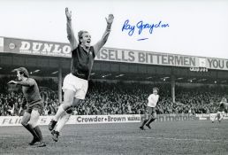 Autographed Ray Graydon 12 X 8 Photo : B/W, Depicting Aston Villa's Ray Graydon Jumping For Joy