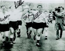 Spurs Legends Multi Signed 10x8 inch Black and White Photo. 5 Signatures. Includes Cliff Jones,