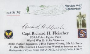 WWII Capt Richard H Fleischer US Fighter Ace signed 5x3 white card. Dick served in the 340th