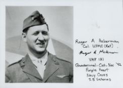 WWII Col Roger Haberman US Fighter Ace signed 7x5 black and white photo card. Roger A. Haberman