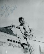 WWII Lt Col Robert Goebel US fighter ace signed 5x4 vintage black and white photo. Bob Goebel was