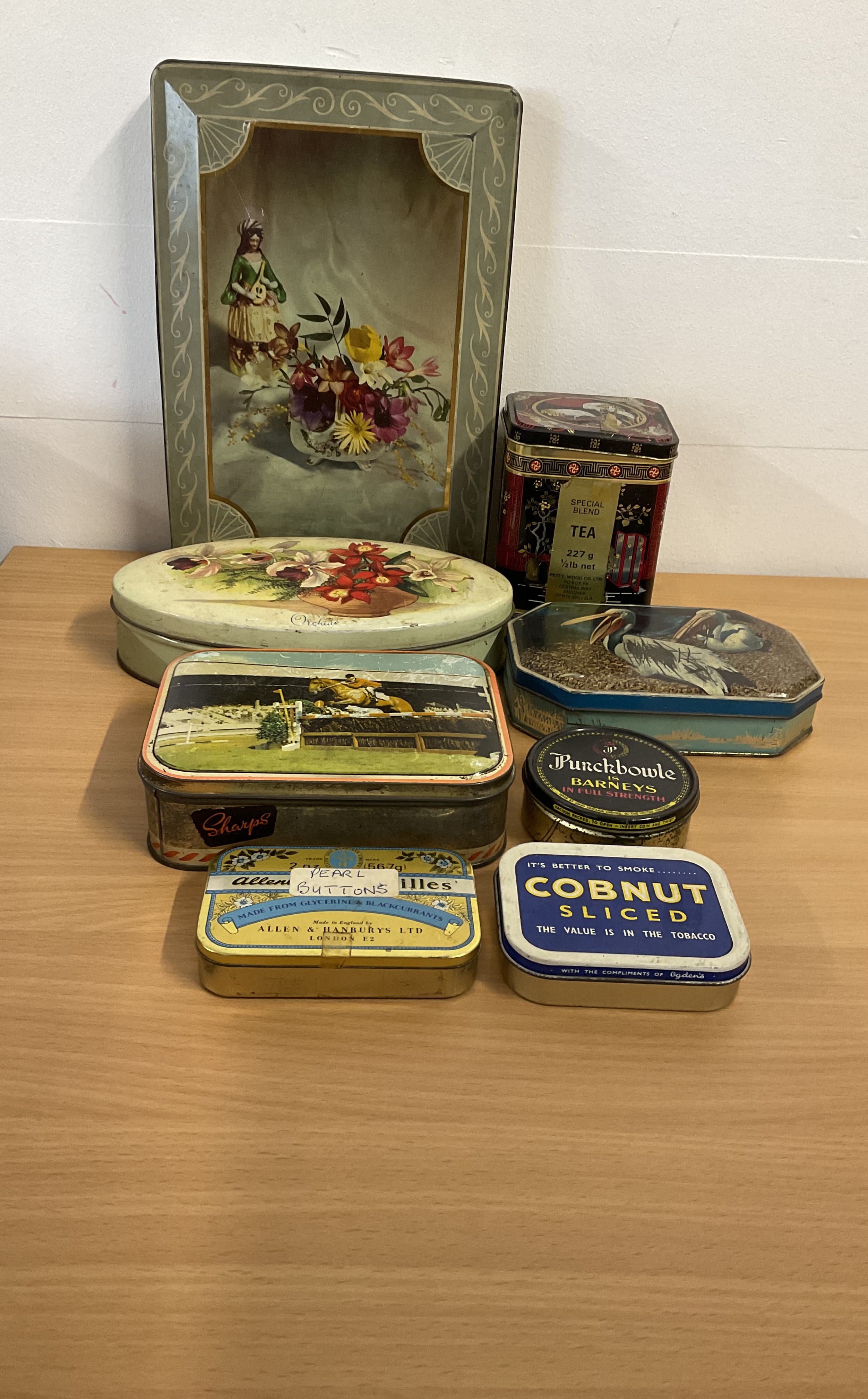 Vintage Tin collection of 8 Various Sized Tins. Vintage Condition. Good condition. All autographs