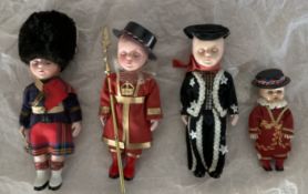 4 x Collectors Dolls, a group of four dolls Includes Pearly King, Beefeater and Tower of London