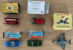 Die-Cast Collection of 5 Boxed Assorted Models Cars, Tramcar and Jet Fighter by Matchbox, Dinky,