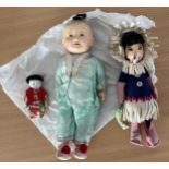 3 x Collectors Dolls, a group of three dolls with various construction the large doll has minor