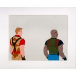 GI Joe Spearhead and Roadblock mounted unsigned original GI Joe animation cell