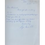 Singer Lyn Cornell hand written letter replying to an autograph request. Also known as Lynn