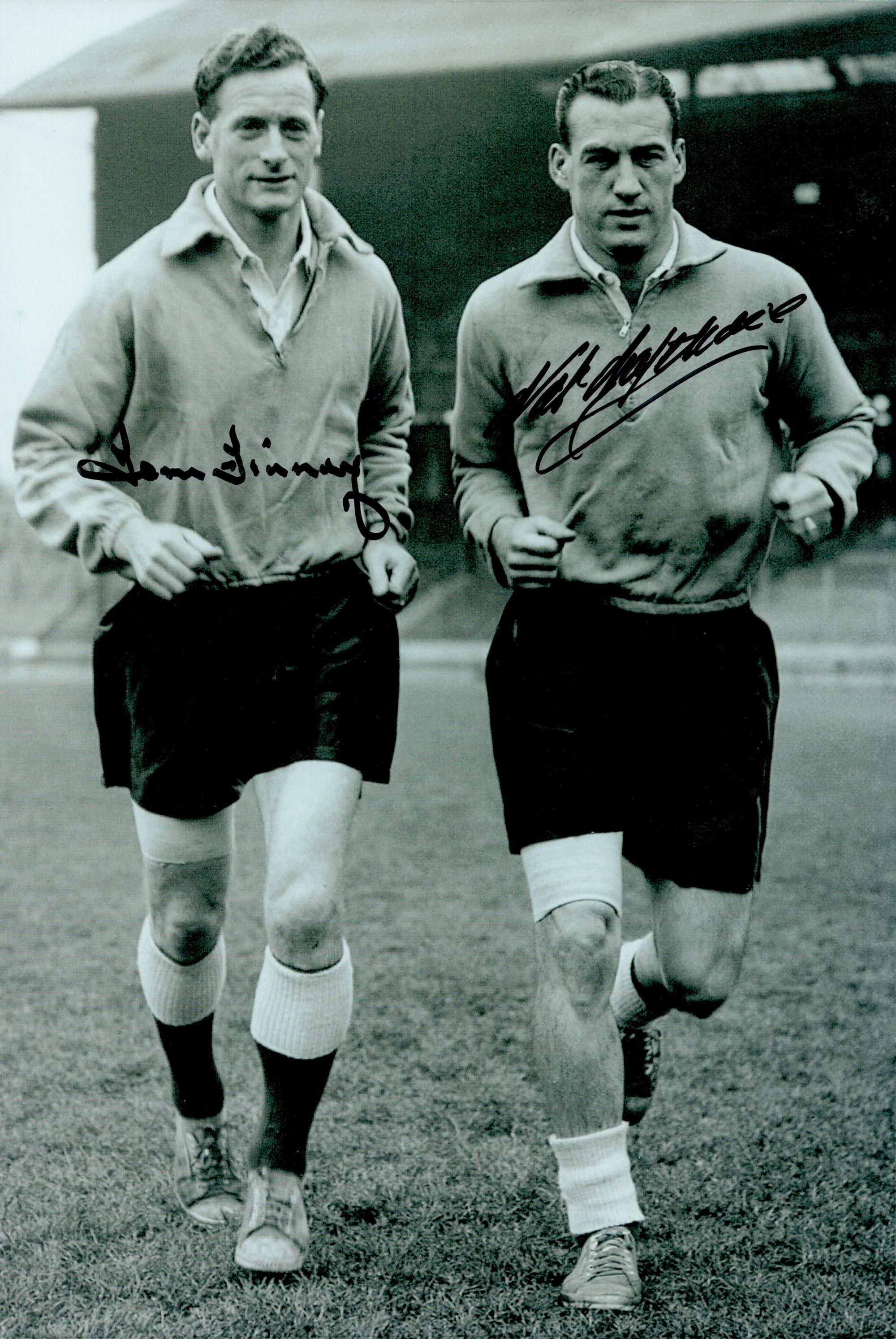 Football Legends Tom Finney and Nat Lofthouse Signed 12x8 Black and White Photo. Photo Shows the