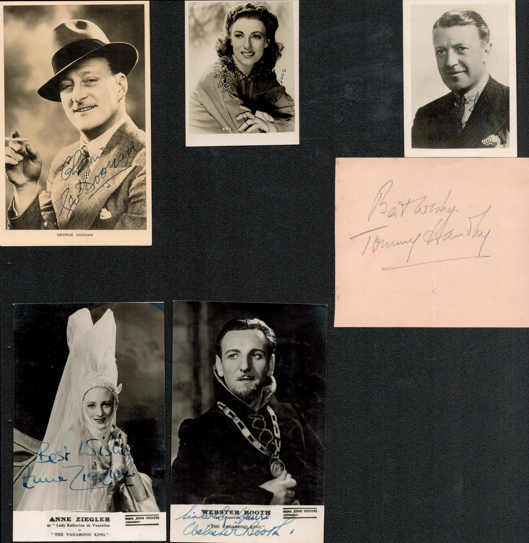 Vintage 1930's 1950's autograph collection of signed photographs and pieces by radio and film stars.