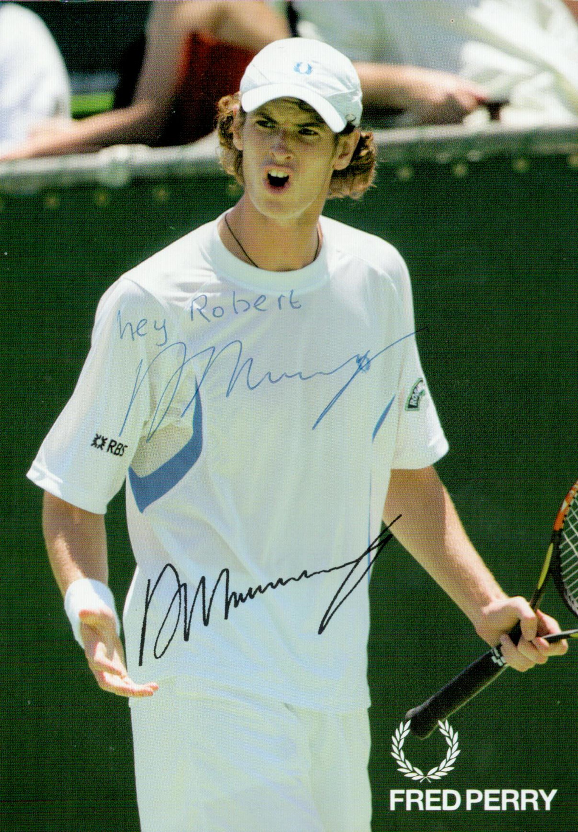 Sir Andy Murray OBE OLY Signed 6x4 Colour Personal Fred Perry Card Photo. Dedicated. Signed in