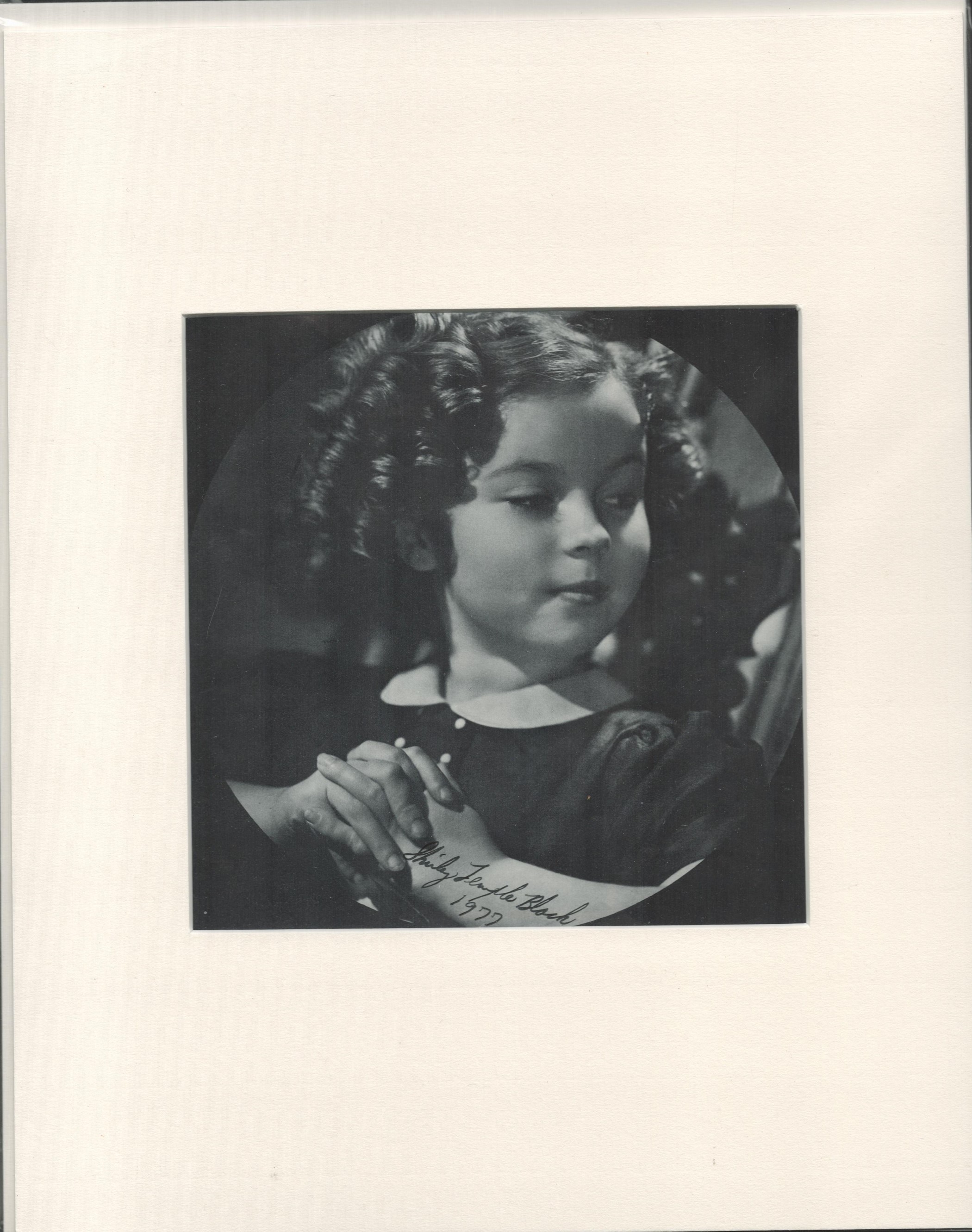 Shirley Temple Black signed 14x11 mounted black and white photo dated 1977. Good condition. All