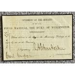 Duke Wellington's Funeral 1852 Interment. Original card for delivery of mourning fittings. All