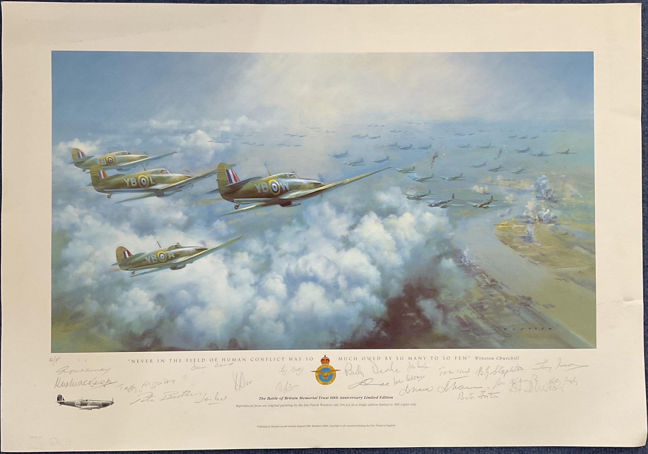 WWII Veterans Multi Signed Artist Proof Frank Wootton Print titled The Battle of Britain Memorial