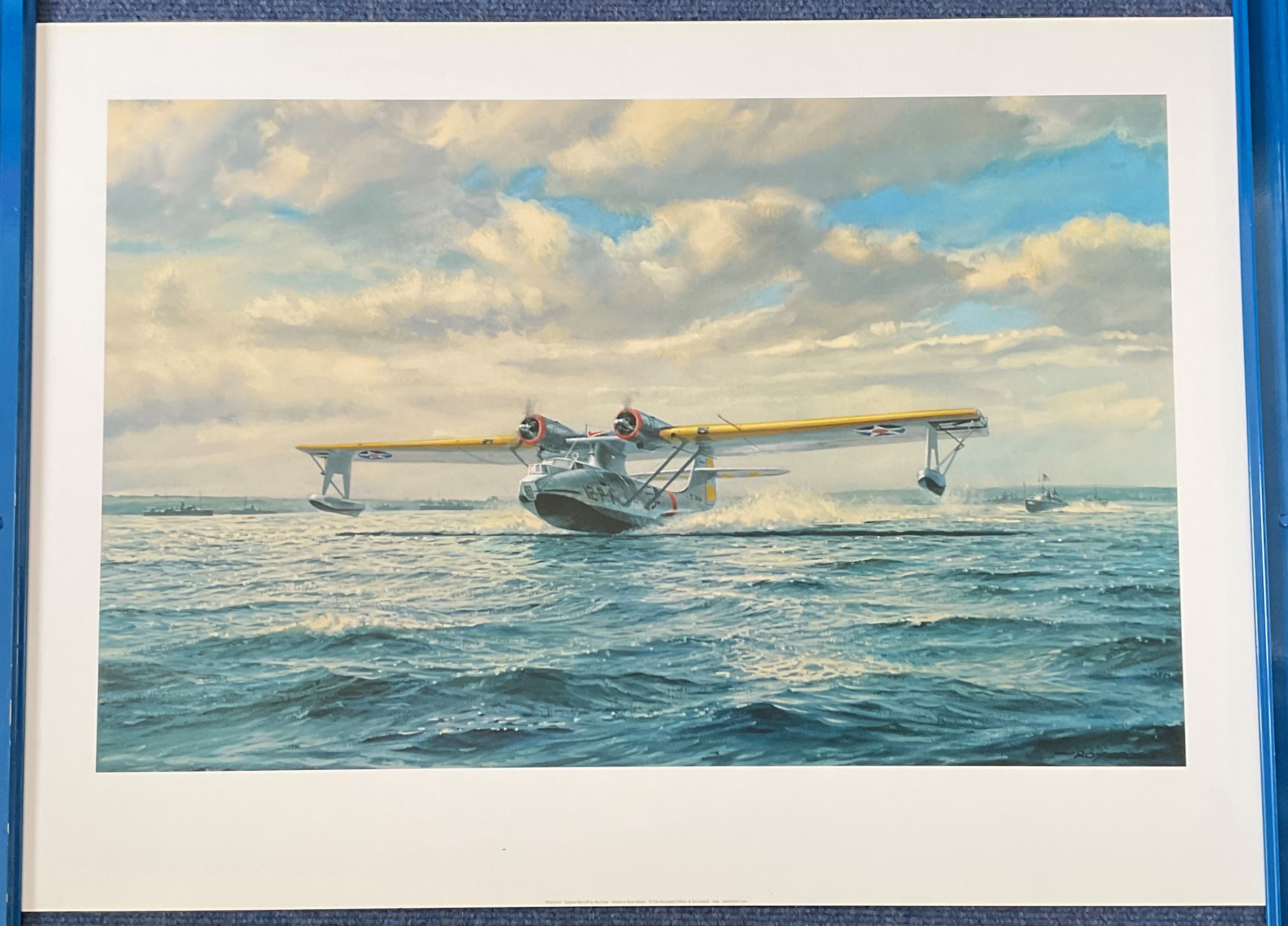 Roy Cross 27.5X19.5 Colour Print Titled 'Catalina Take Off'. Print shows a Catalina sea plane taking