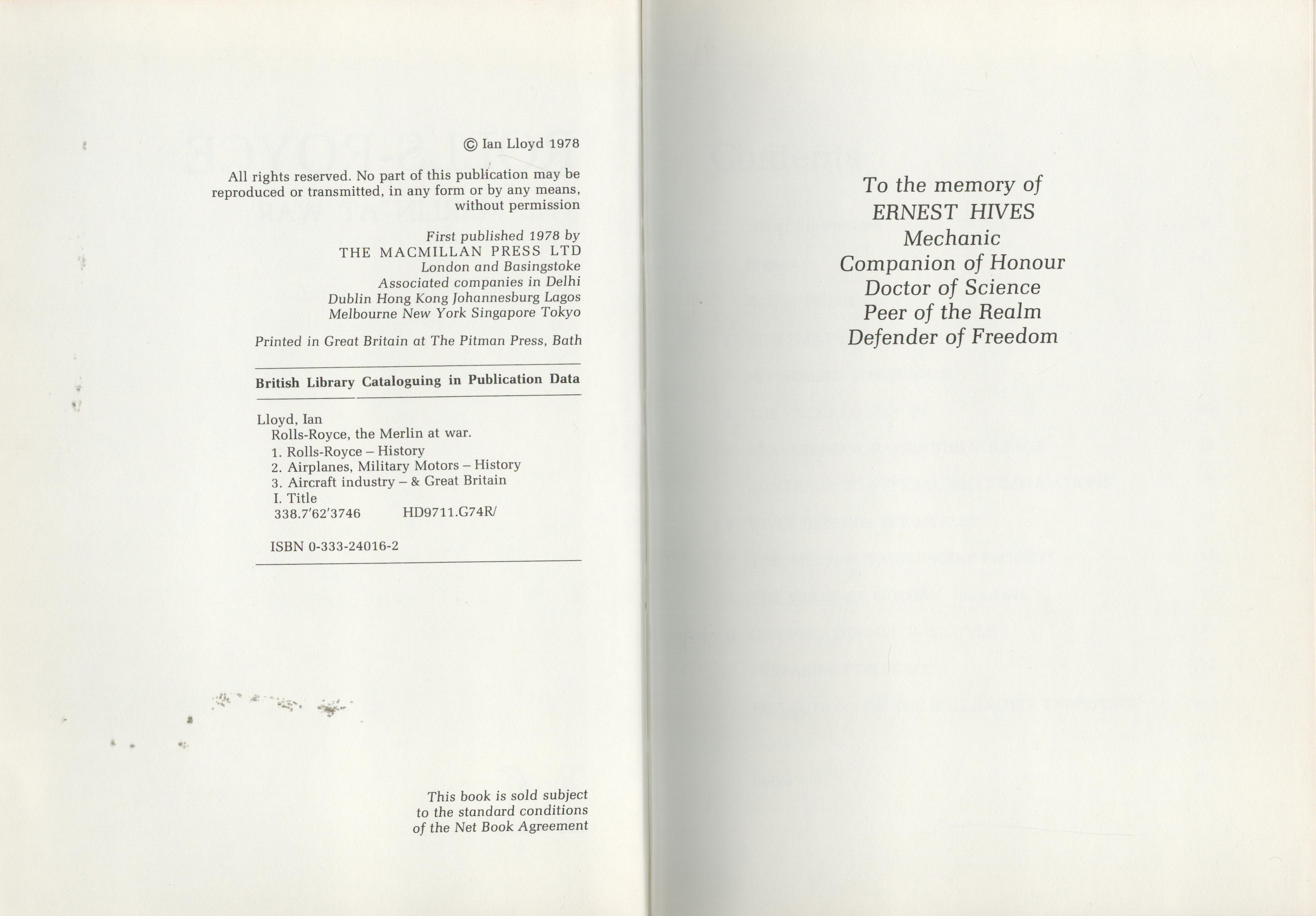 Rolls Royce The Merlin At War 1st Edition Hardback Book By Ian Lloyd. Published in 1978. Good - Image 2 of 2