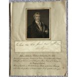 Duke of Wellington. c 1850. Autograph clip attached to reproduction of portrait by Lawrence.