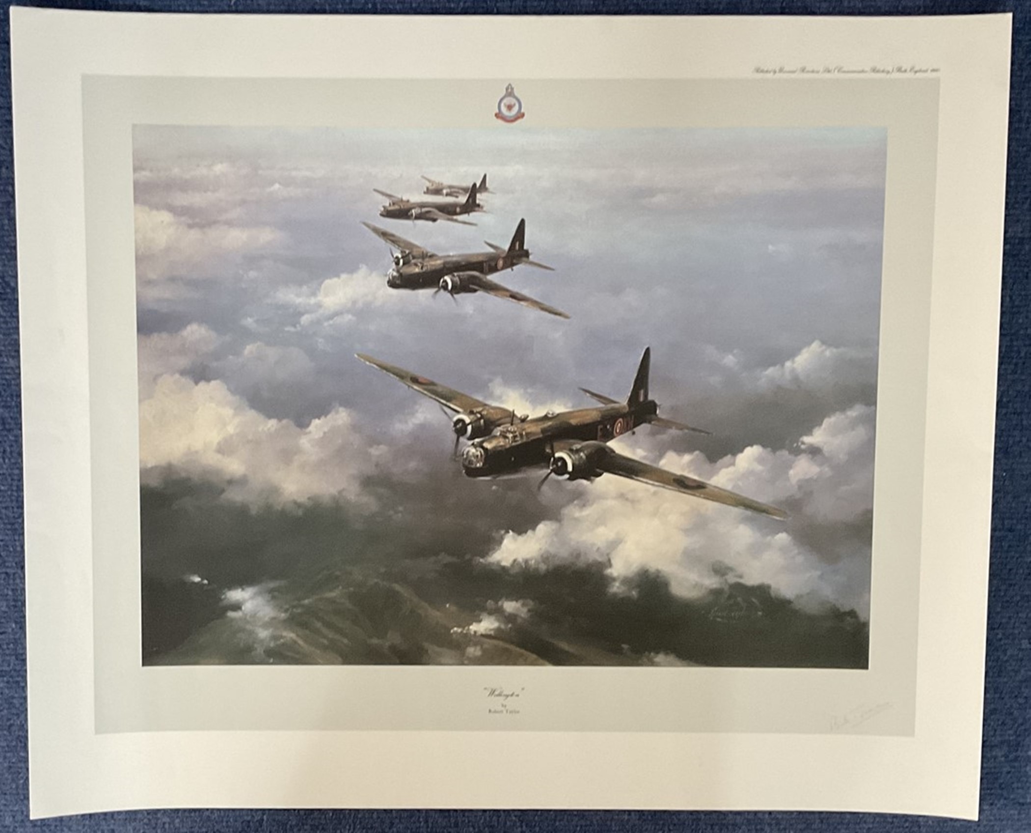 WWII Wg Cdr Bill Townsend Signed Wellington Colour Print by Robert Taylor. Signed in pencil. Print