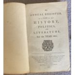 Annual Register 1805 Trafalgar hardback book printed 1807 by J Wright. 1073 pages poor condition