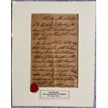Duke of Wellington. Letter dated 1845. With Garter Seal, mounted. May be suitable for framing. All