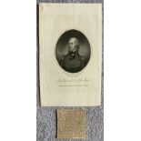 General Sir John Stuart; Peninsular War hero. Print b/w approx 7 x 4 inch and biography. All