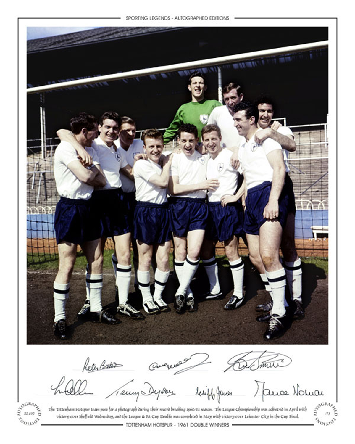 Autographed TOTTENHAM 1961 20 x 16 Limited Edition : Col, depicting a stunning 20 x 16 hand-signed