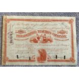 Titanic, 1895 Stock Certificate Signed by George Widener Died in RMS Titanic Sinking. Cert if for