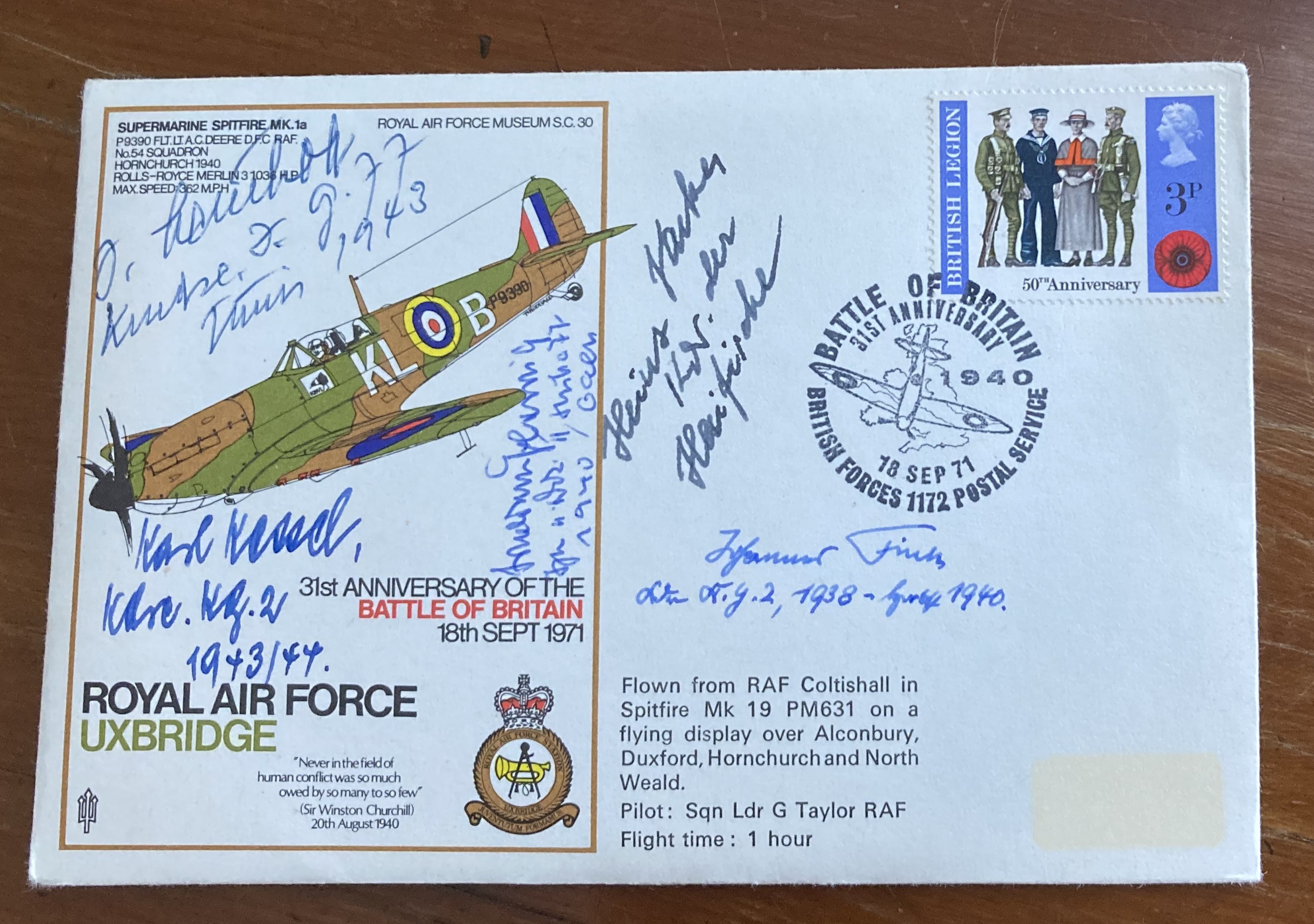 Luftwaffe Rossbach WW2 multiple signed cover 57 SC 30 SPITFIRE signed by Plewig, Steinhoff,