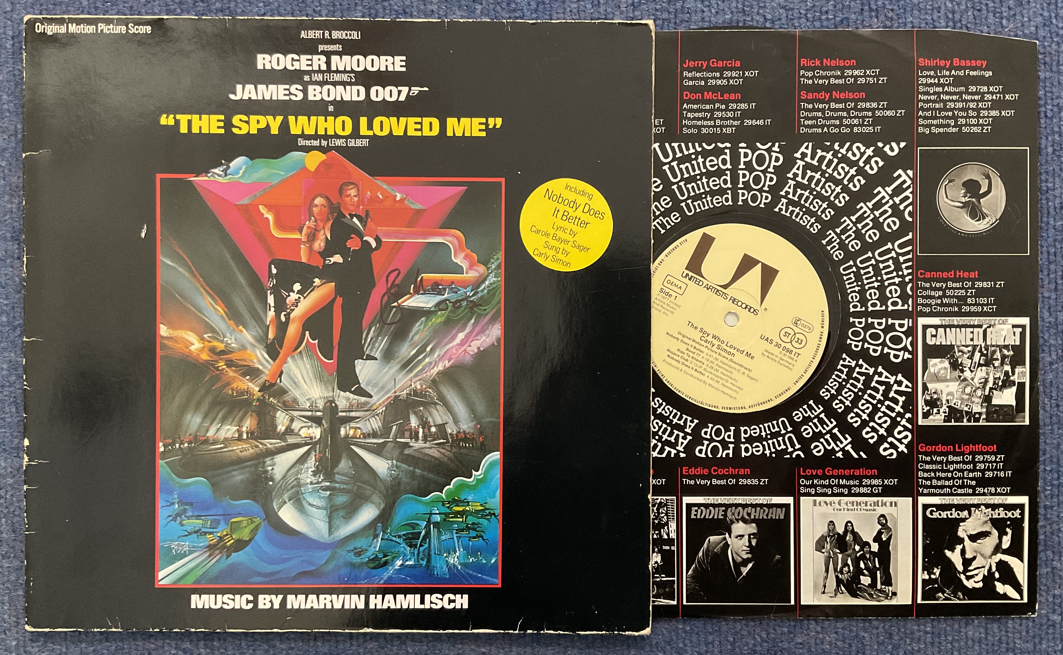 Roger Moore signed The Spy Who Loved Me Album sleeve 33rpm vinyl record included. Signature on the