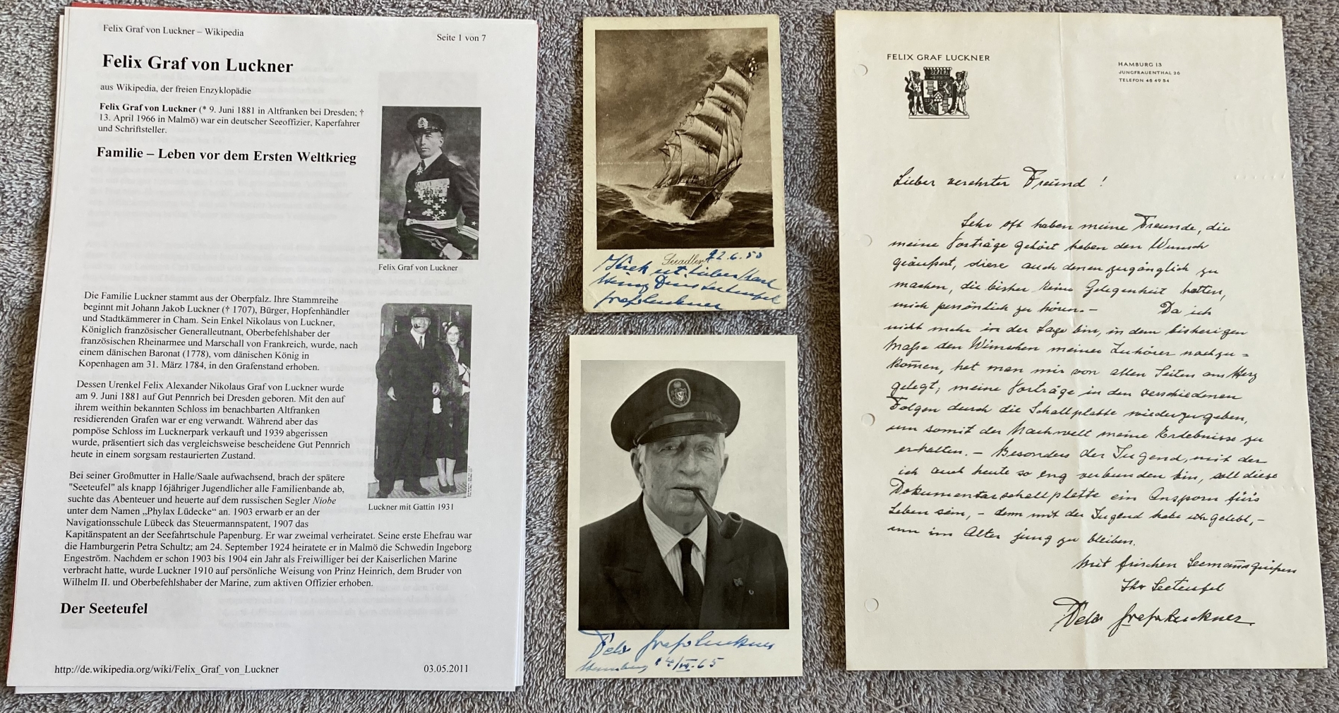 Great War Navy Felix Nikolaus Alexander Georg Graf von Luckner collection of two photos and