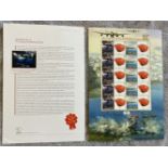 65th ann Sinking Battleship Tirpitz multiple signed A4 stamp sheet. Ten 1st class mint stamps and