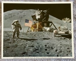 Apollo 15 Jim Irwin signed 10 x 8 inch colour NASA Litho photo, Inscribed To Terry Best Wishes