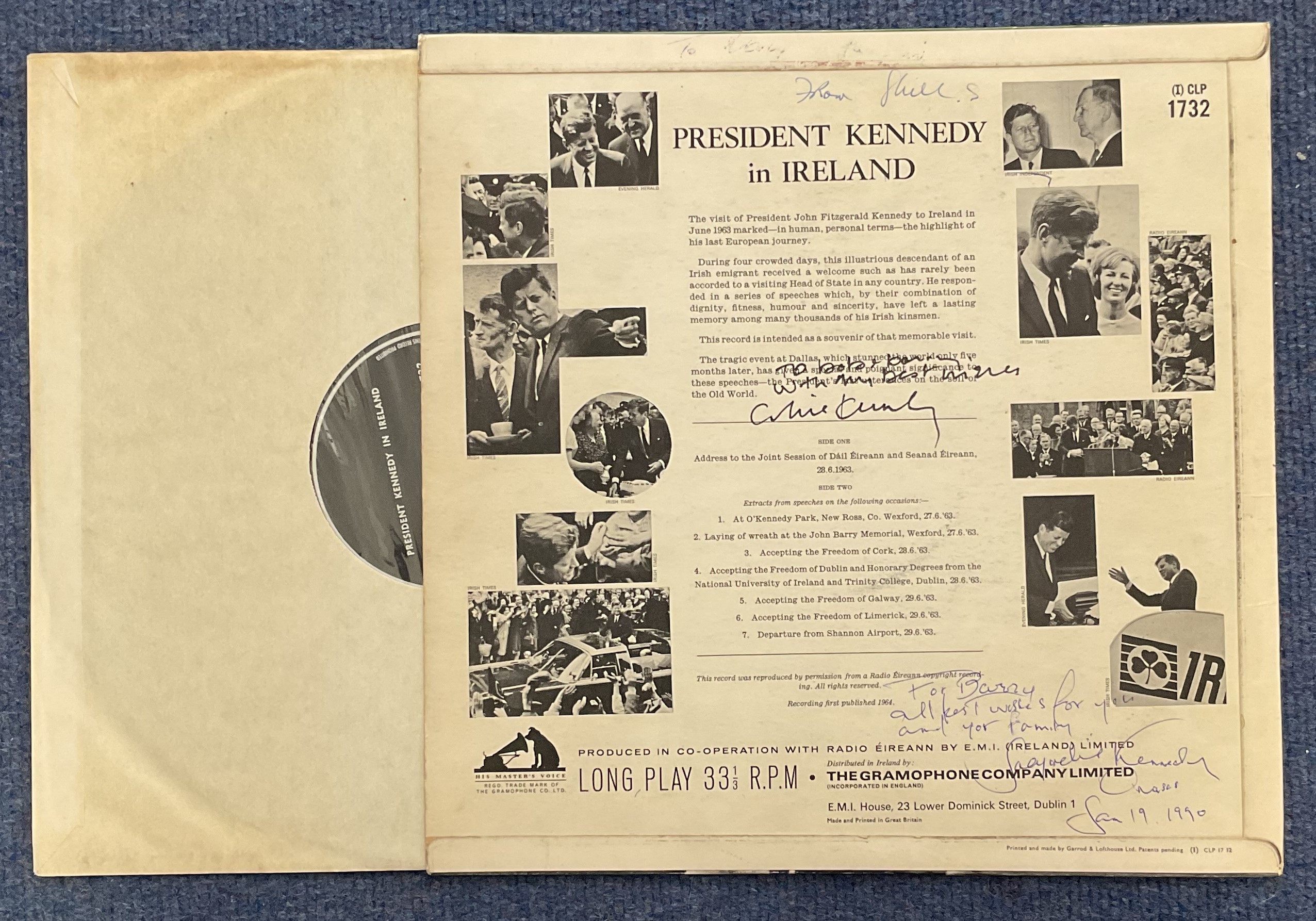 President Kennedy in Ireland signed Album Sleeve includes two fantastic signatures Jackie Kennedy