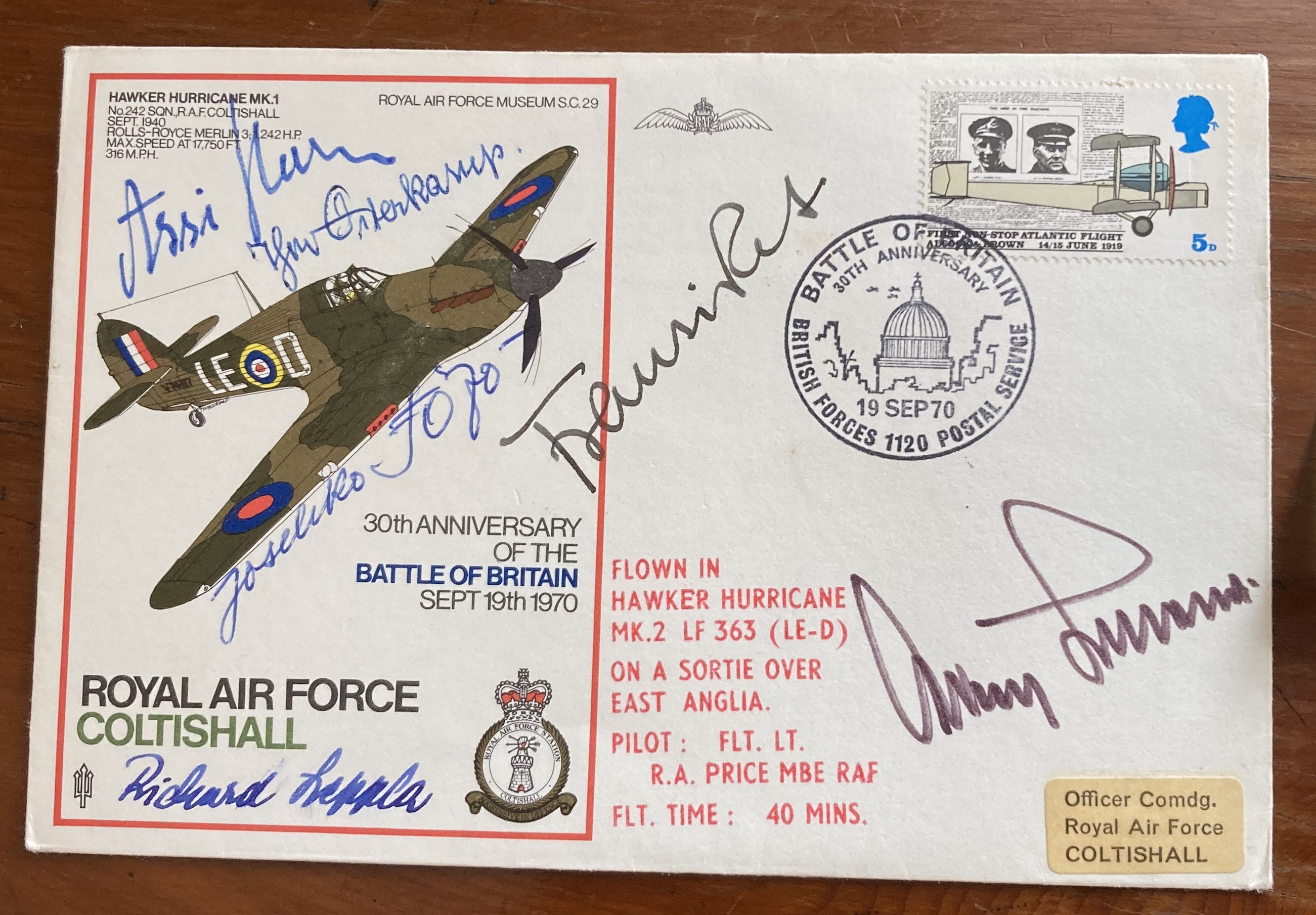 Luftwaffe Rossbach WW2 multiple signed cover 77 SC 29 HURRICANE signed by Franzisket, Hahn, Fozo,