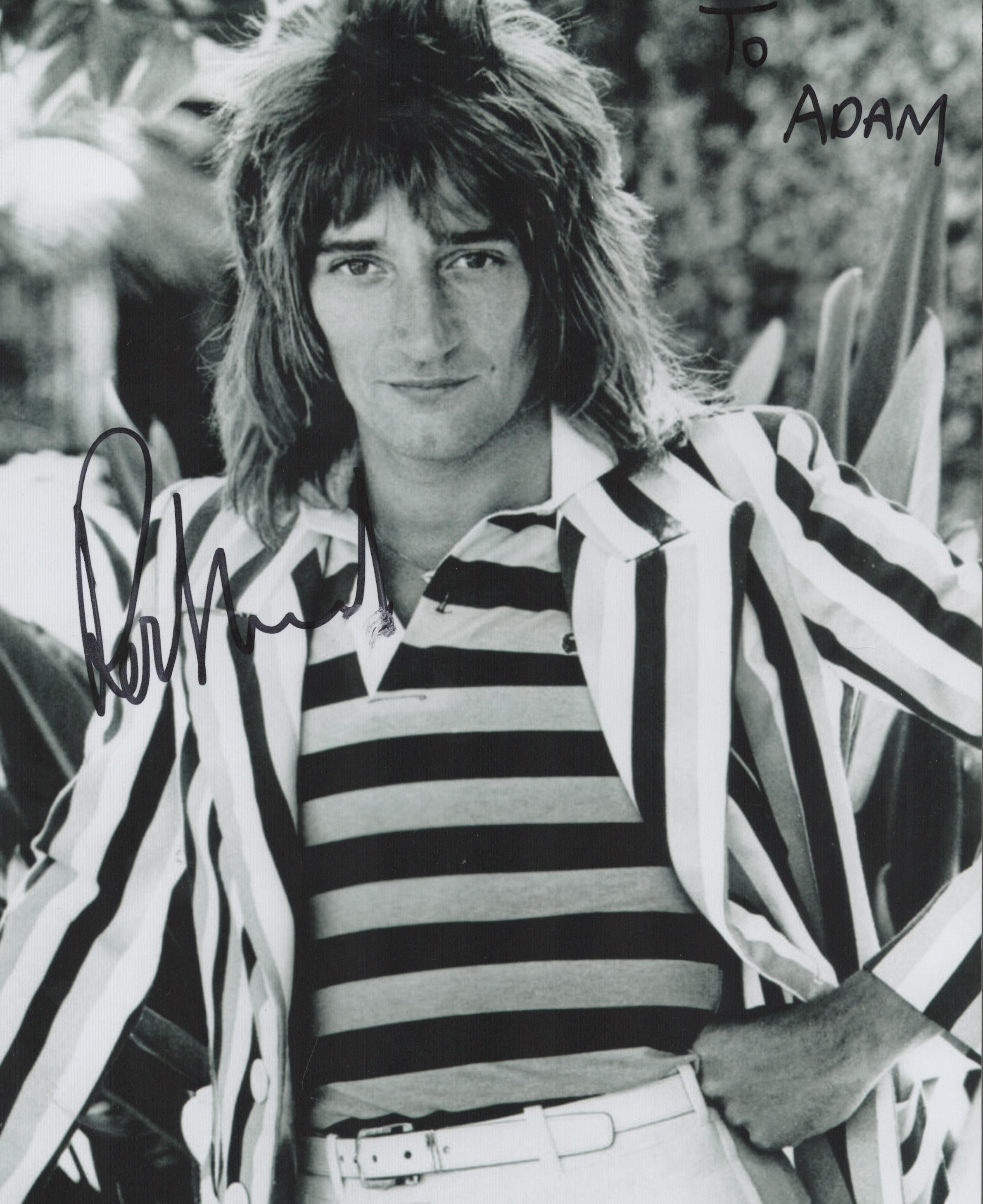 Rod Stewart signed 10x8 black and white photo dedicated. Good condition. All autographs come with