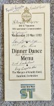 WW2 Dambusters raid veterans multiple signed 617 sqn 50th ann Dinner Menu. Signed to front by