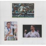 Cristiano Ronaldo Signed Triple Real Madrid 12x12 Mounted Photo Display. Good condition. All