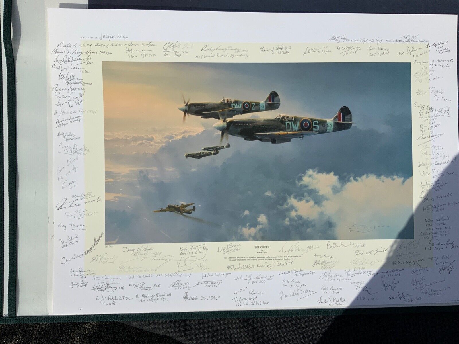 Top Cover Robert Taylor print signed by 93 WW2 fighter, bomber and Battle of Britain aces. A - Image 2 of 9