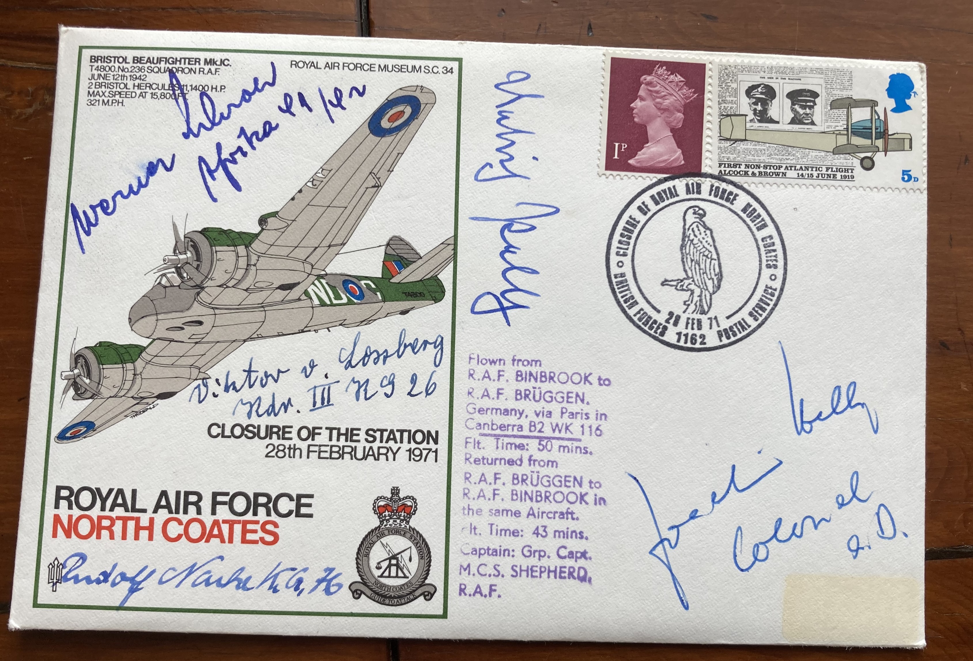 Luftwaffe Rossbach WW2 multiple signed cover 3 SC 34 BEAUFIGHTER signed by Schroer, v. LoBberg,