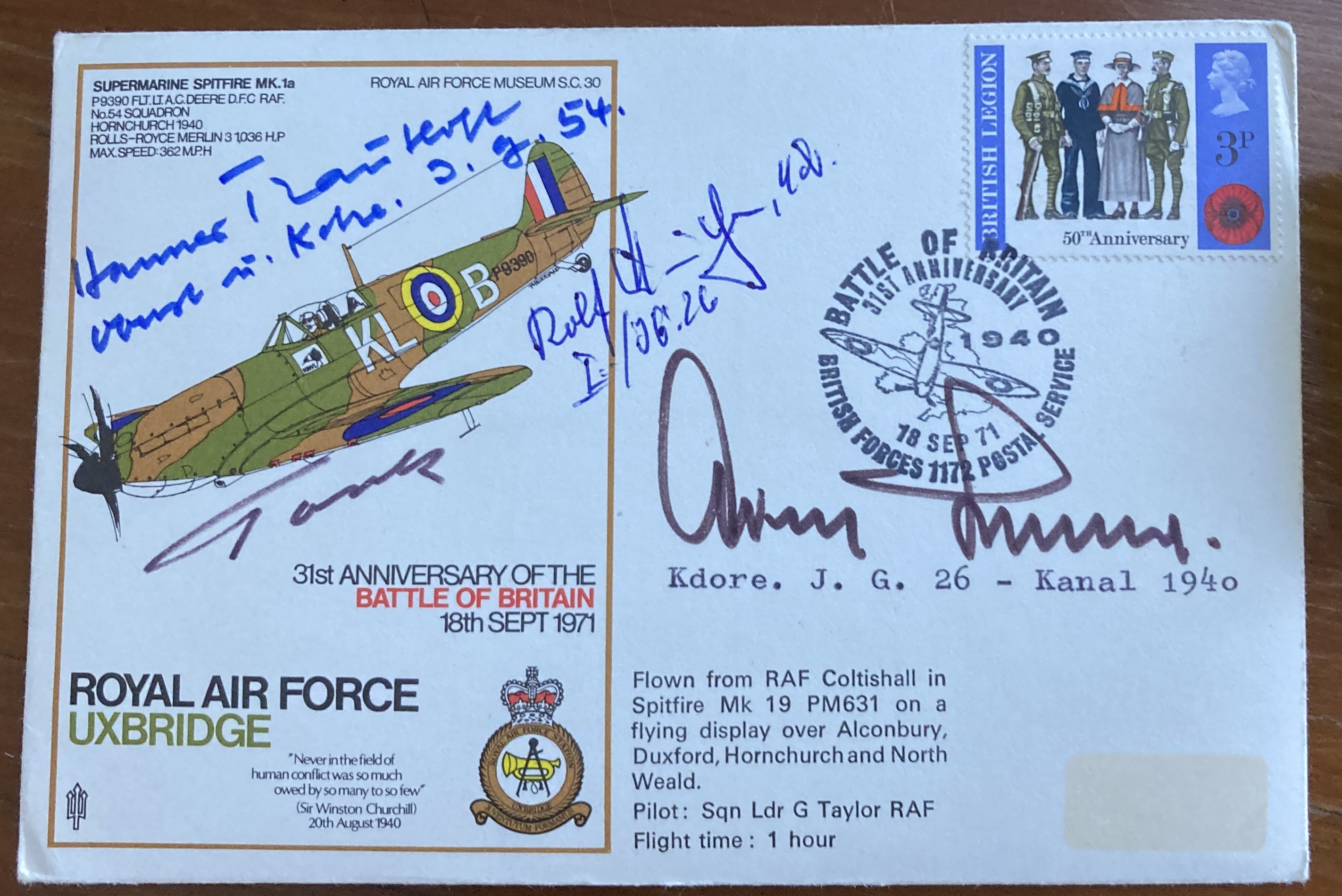 Luftwaffe Rossbach WW2 multiple signed cover 46 SC 30 SPITFIRE signed by Tank, Hermichen, Galland,